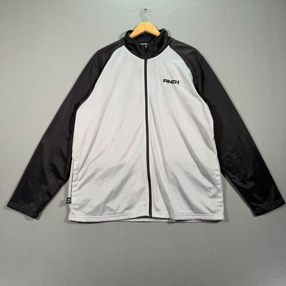 And1 Track Jacket Mens Extra Large White Full Zip Sweatshirt Basketball Hoop Mix